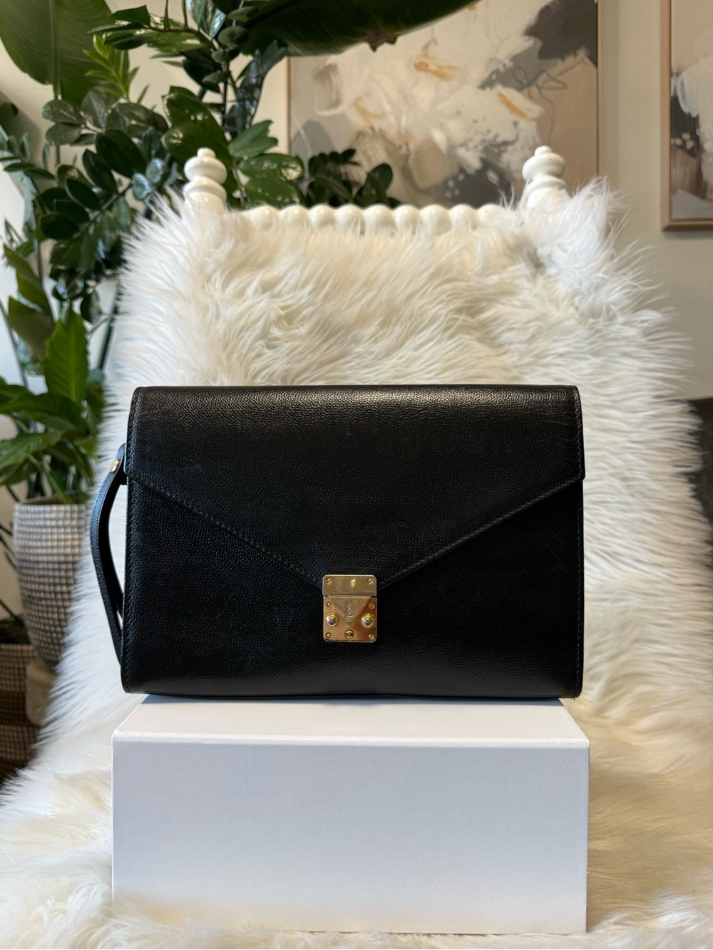 Authentic Yves Saint Laurent Black Leather Envelope Clutch